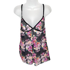 NWOT! Venus Floral Flyaway Open Back Babydoll Sheer Black Multicolor Size S